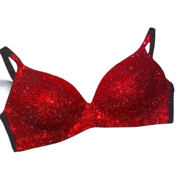 Crystal Sparkly Classic Red Glam Bling Wireless Bra Top All Sizes New - Picture 4 of 12
